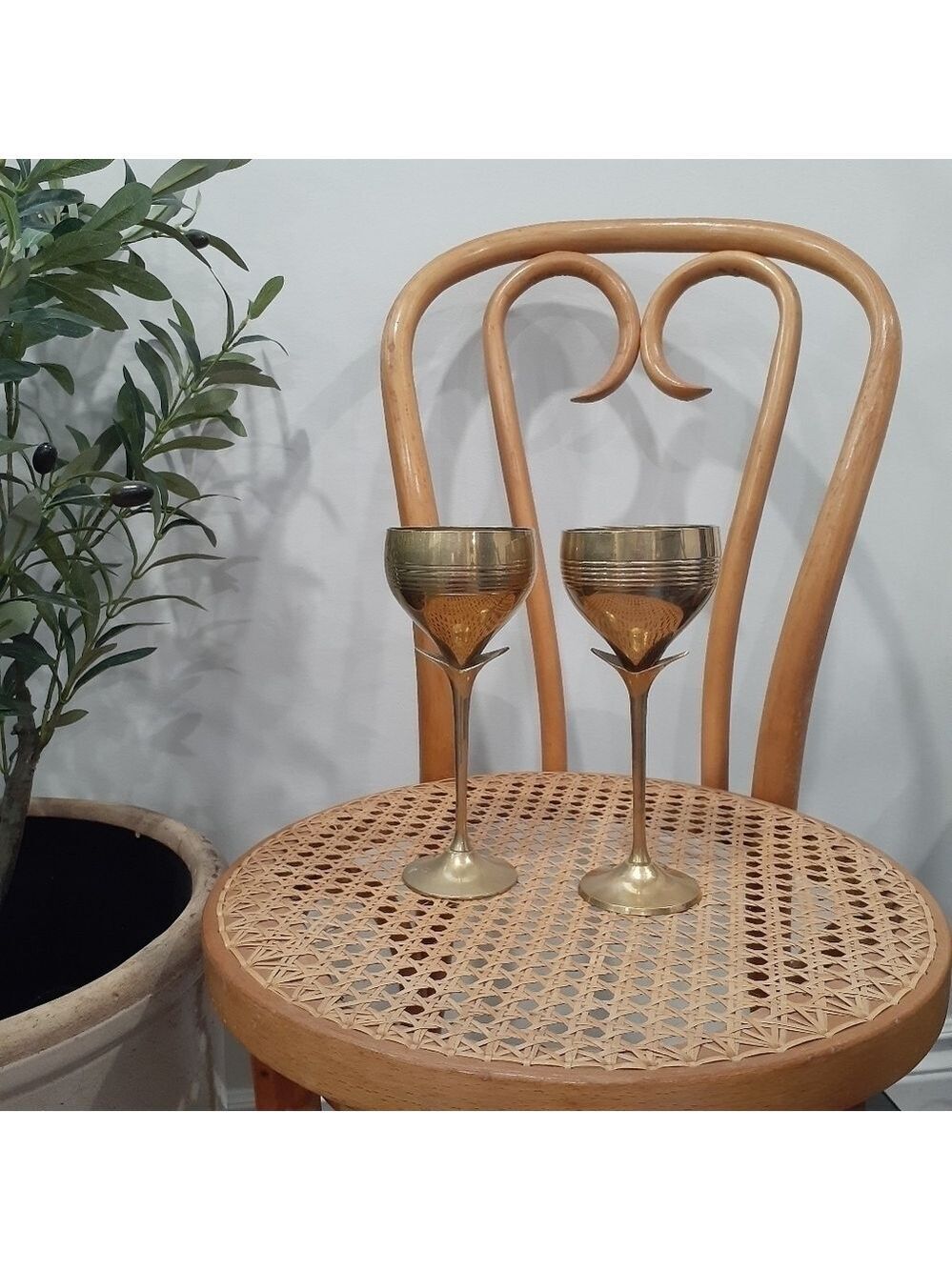 Retro Solid Brass Wine Chalices/Goblets with Wing/Leaf detail